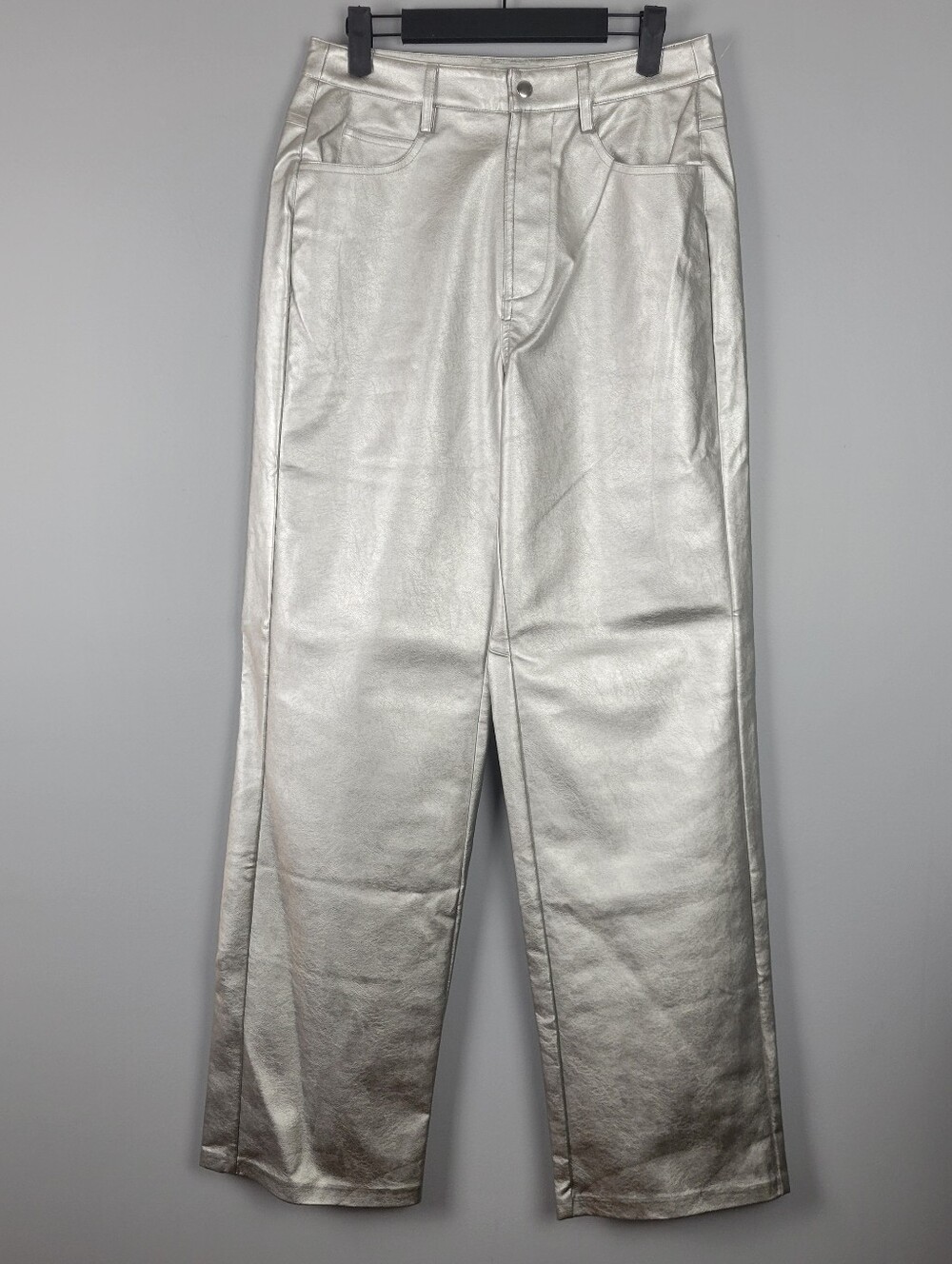 Wayf Size S Metallic Silver Straight Leg Vegan Leather Pants